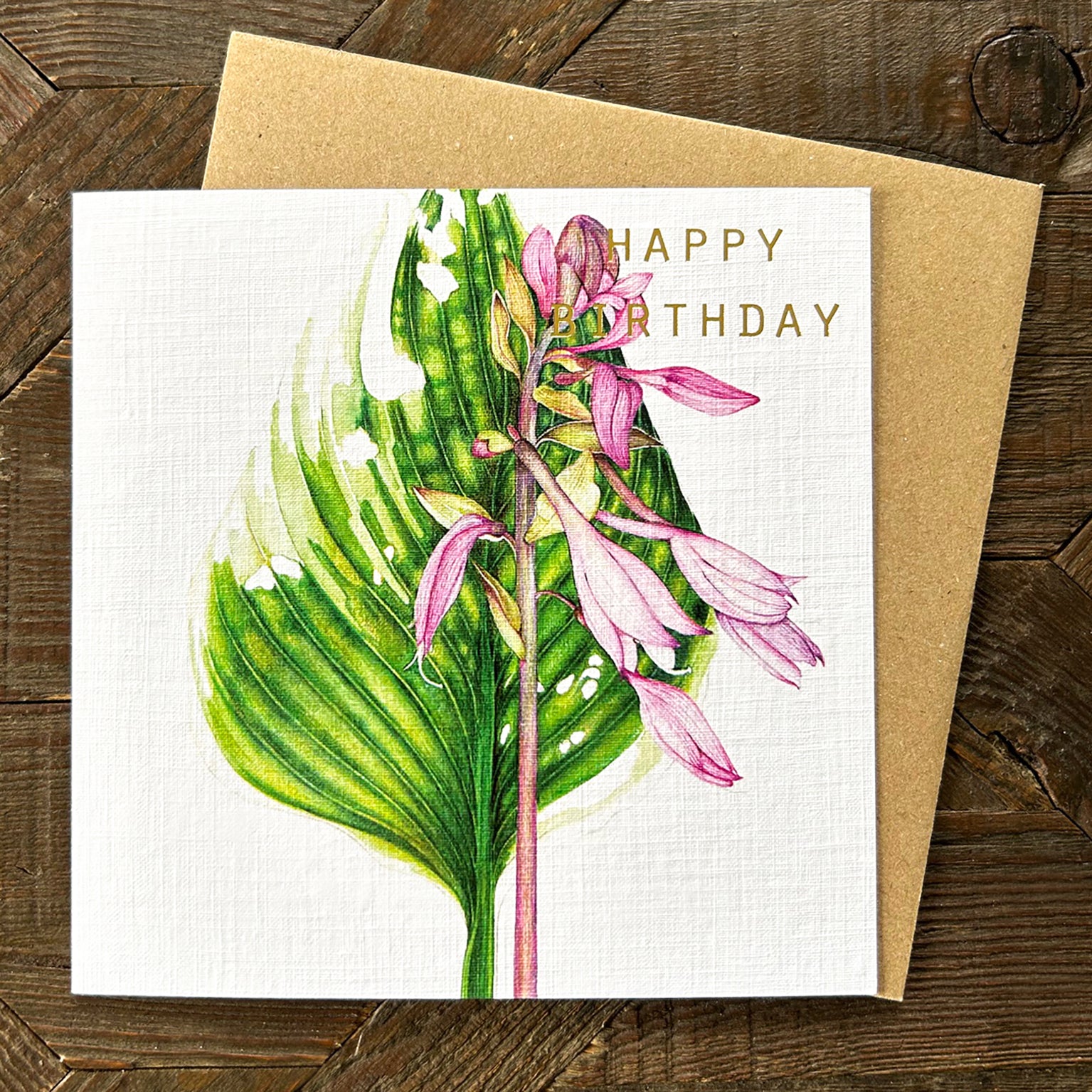 GBT11 gold foiled hosta birthday card