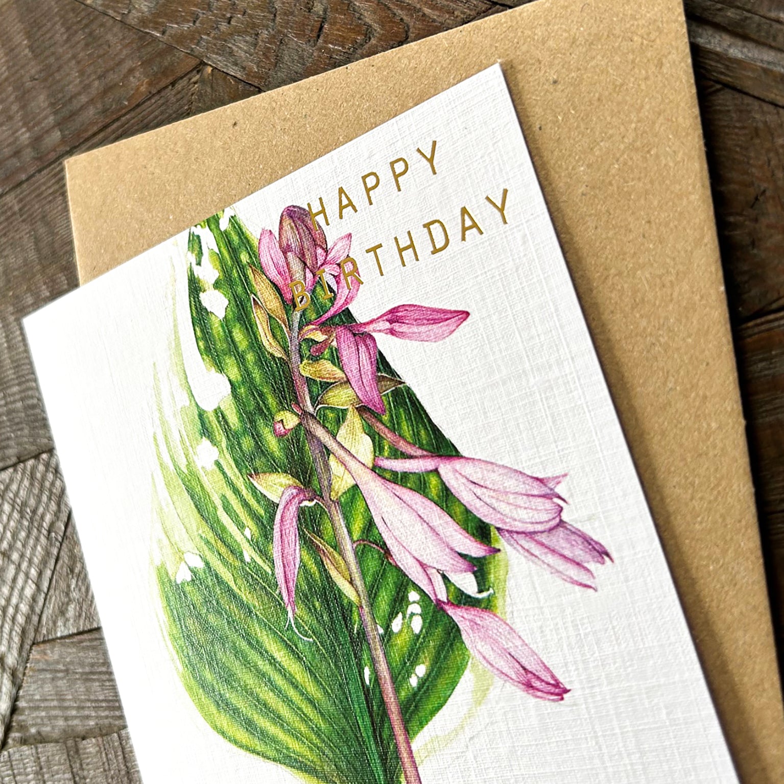 GBT11 gold foiled hosta birthday card