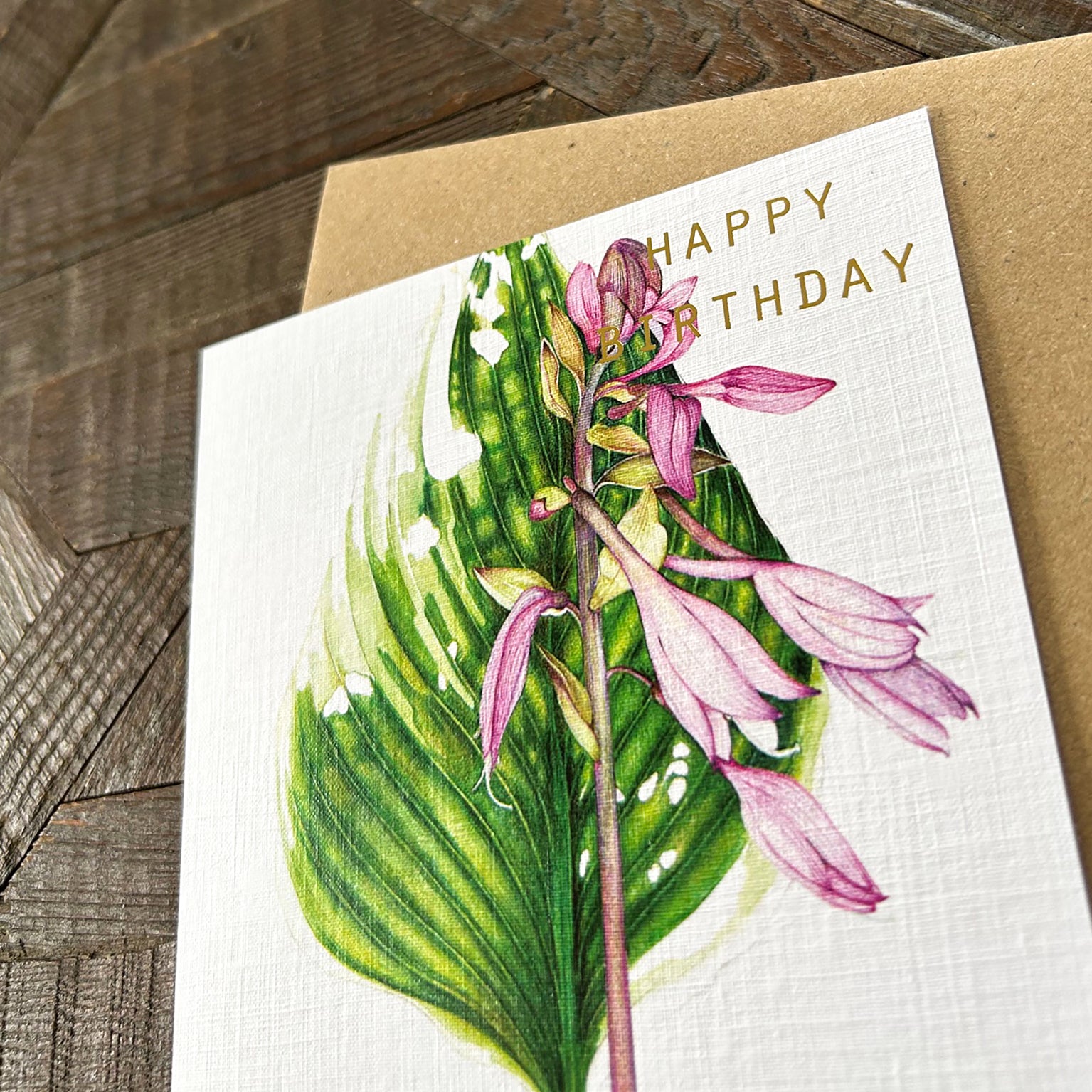 GBT11 gold foiled hosta birthday card