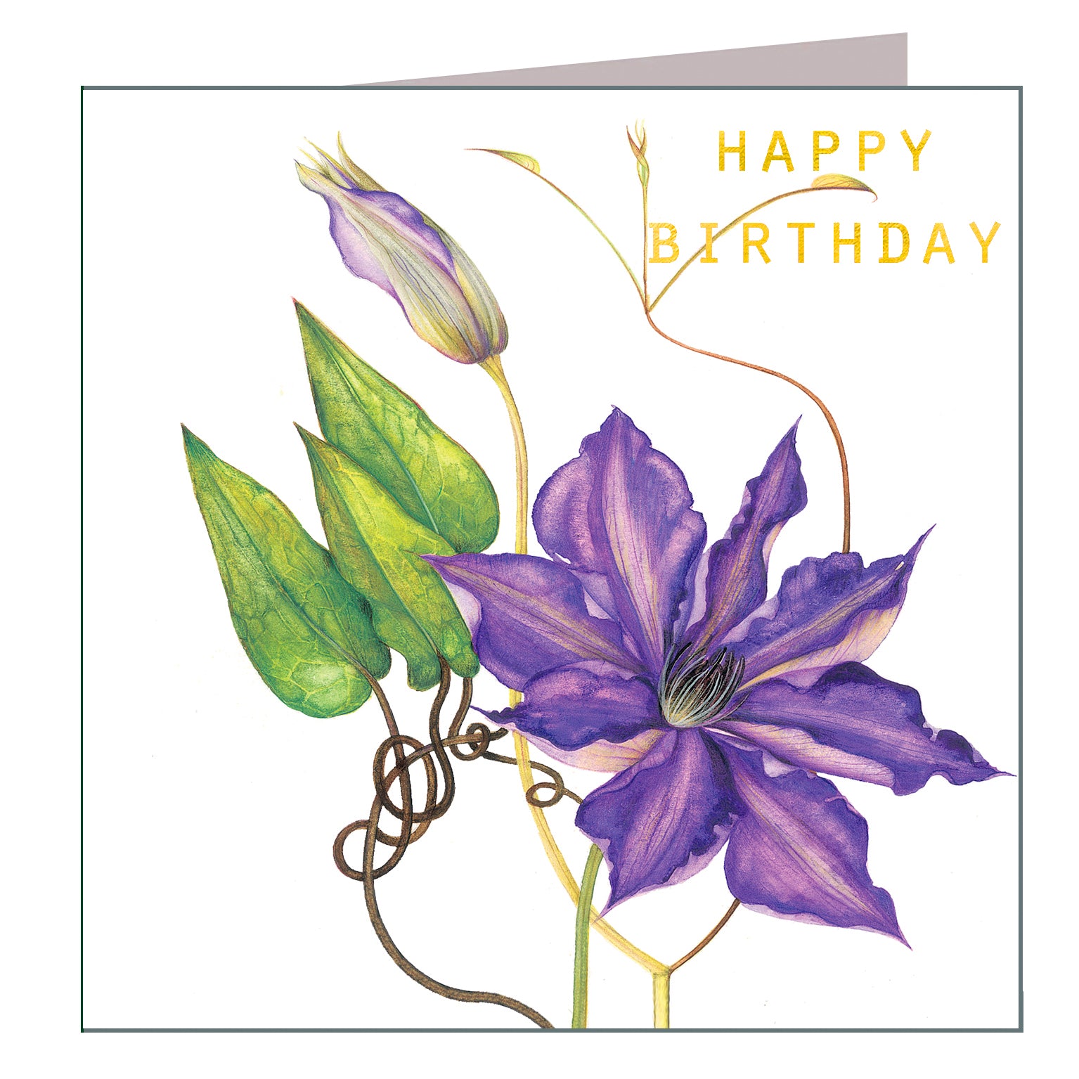 GBT13 gold foiled clematis birthday card