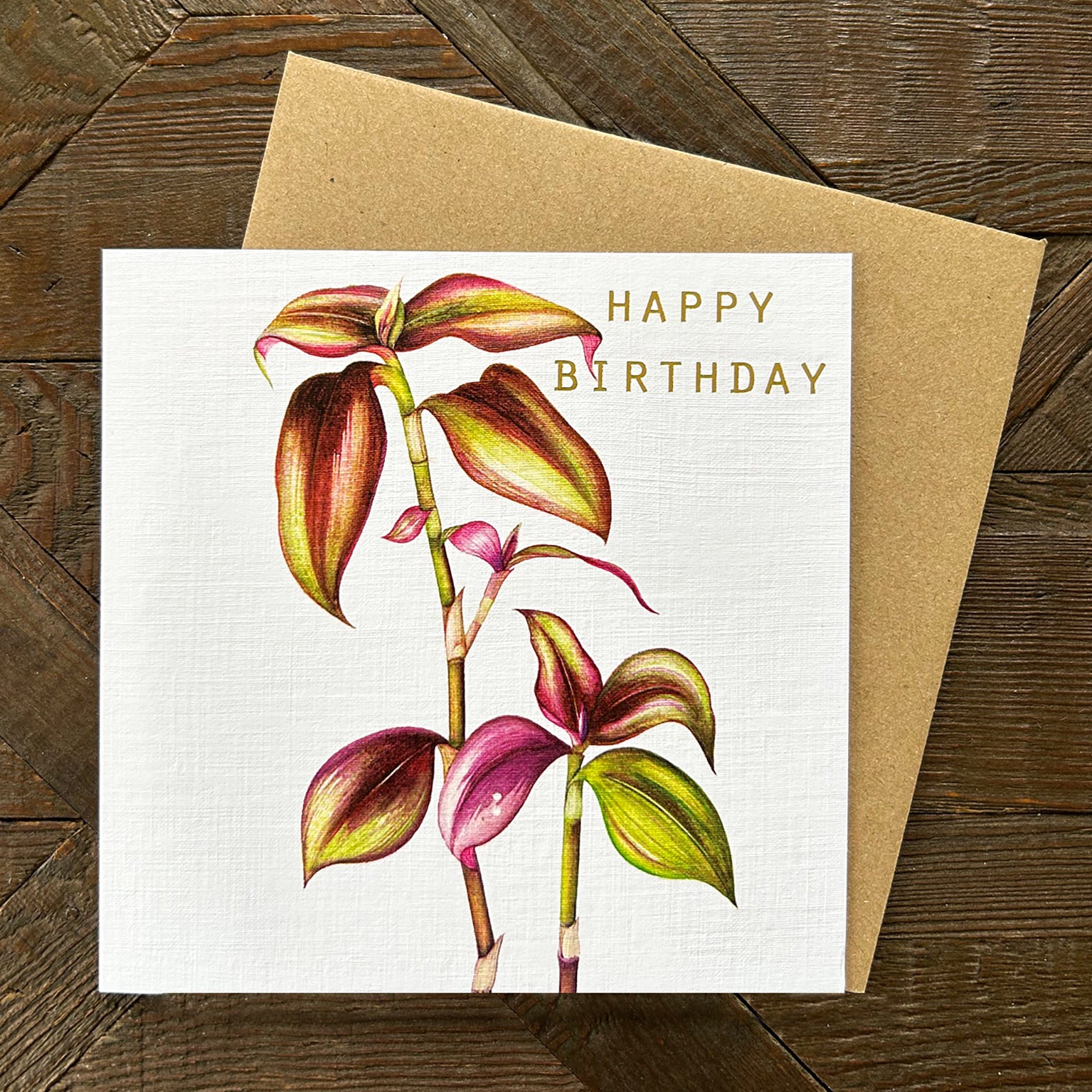 GBT23 gold foiled tradescantia birthday card