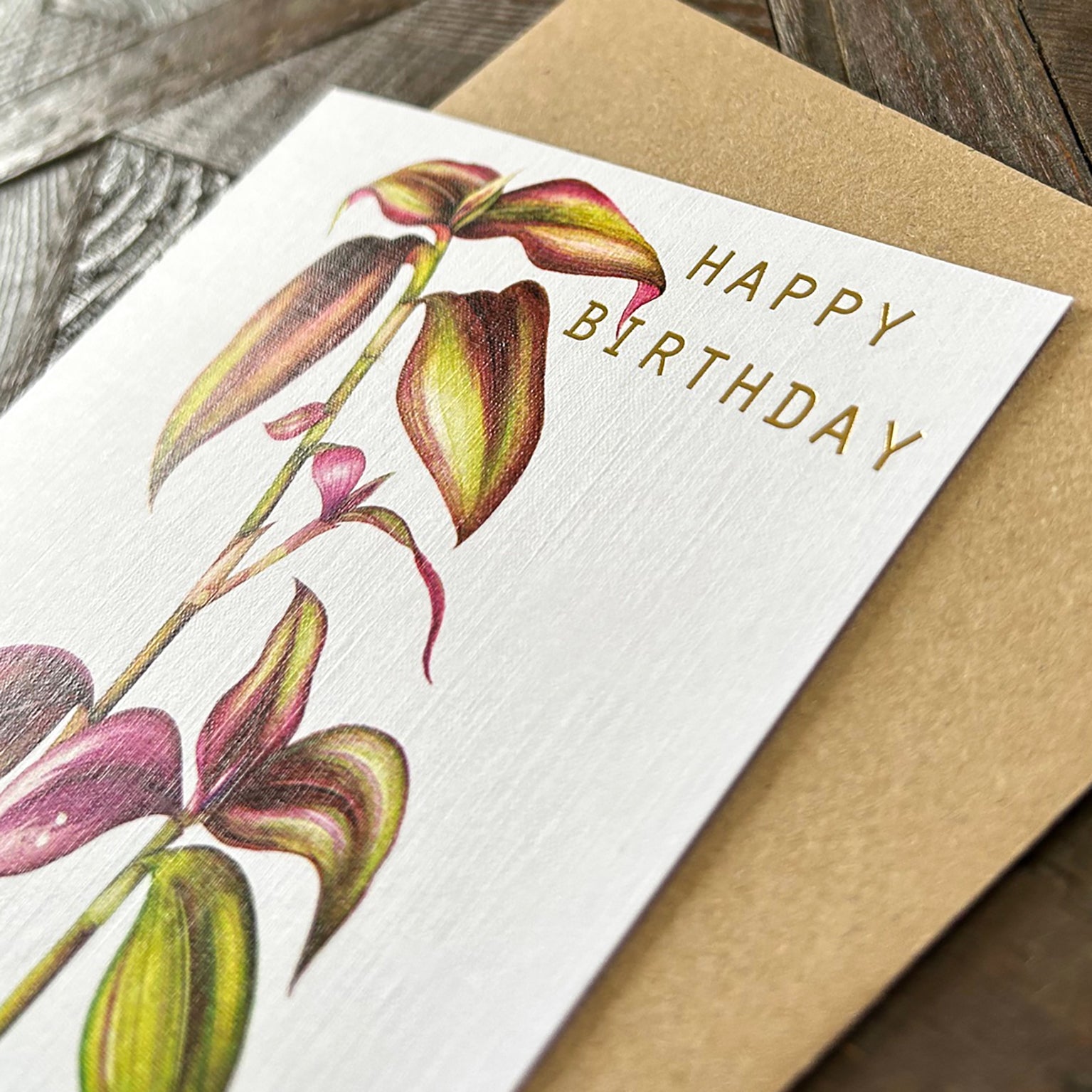 GBT23 gold foiled tradescantia birthday card