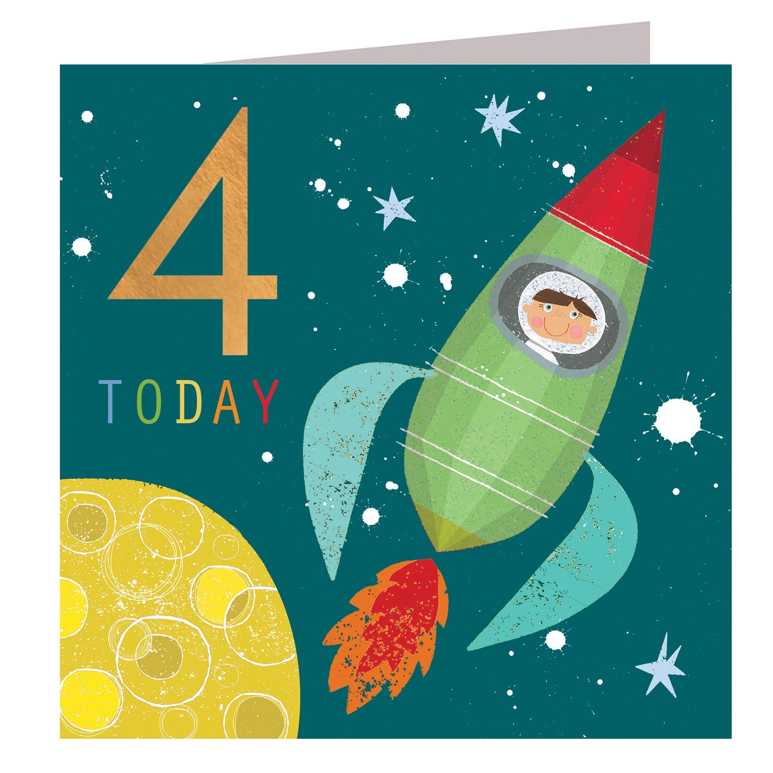 CP04 copper foiled rocket 4th birthday card
