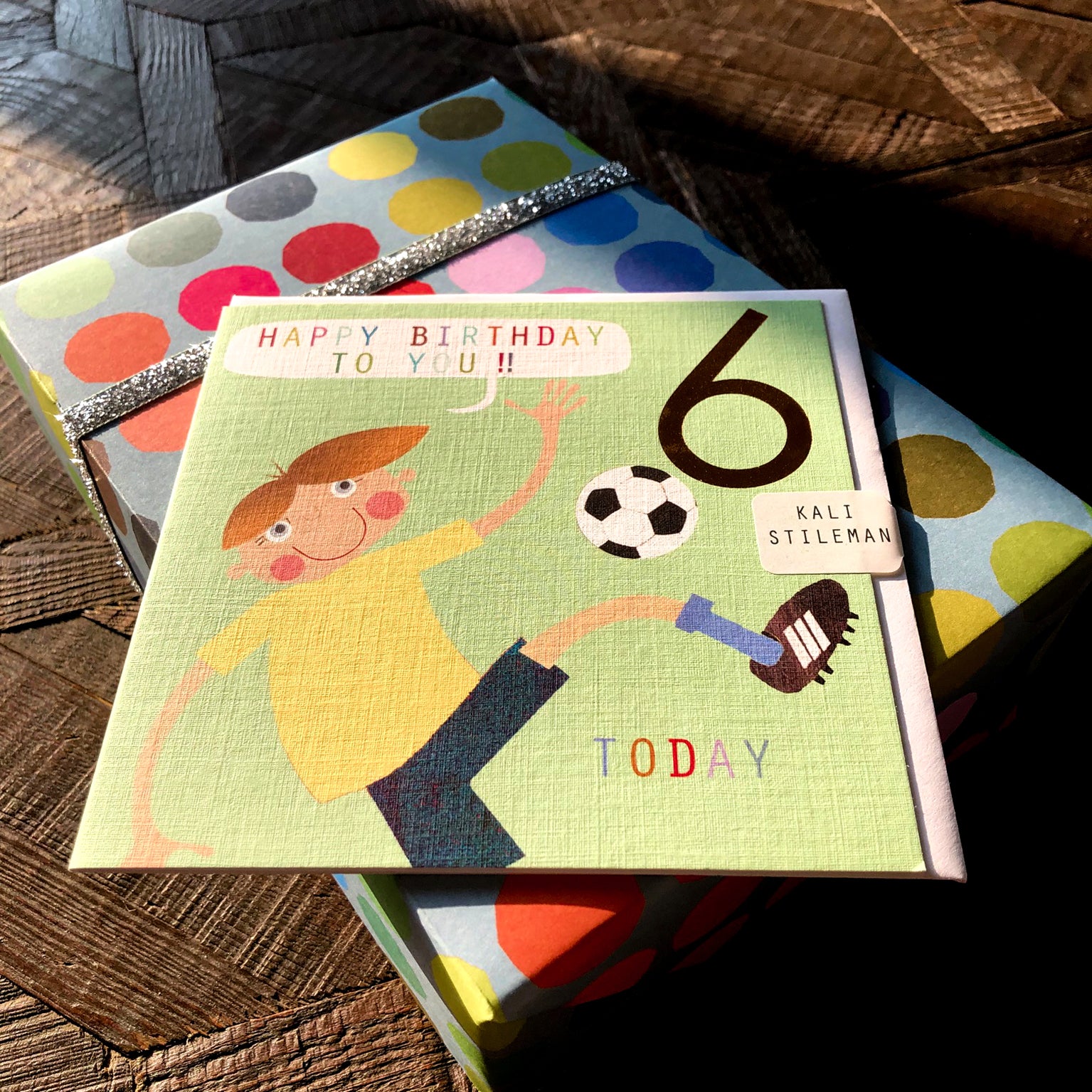 CP06 copper foiled football 6th birthday card