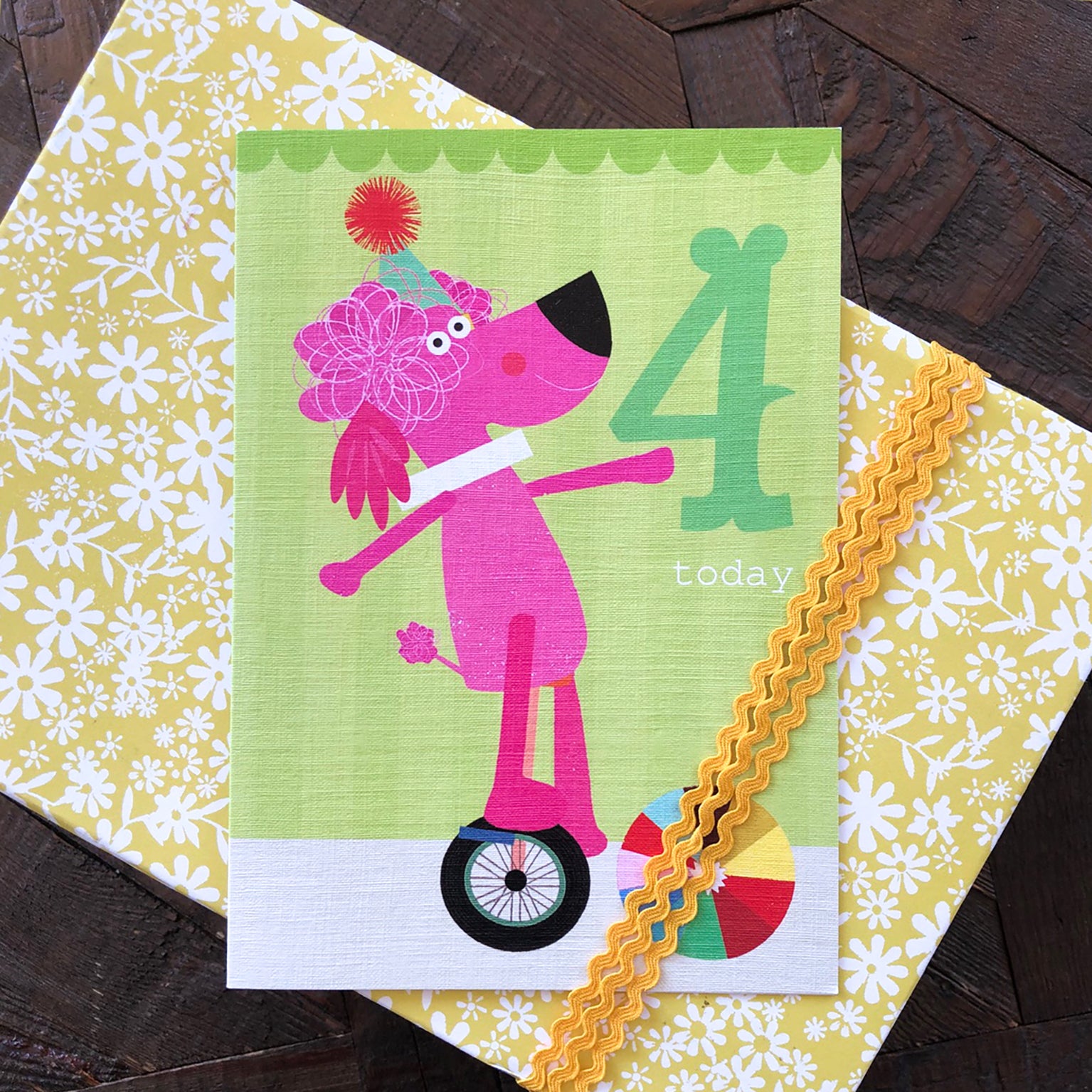 CZ10 poodle 4th birthday card