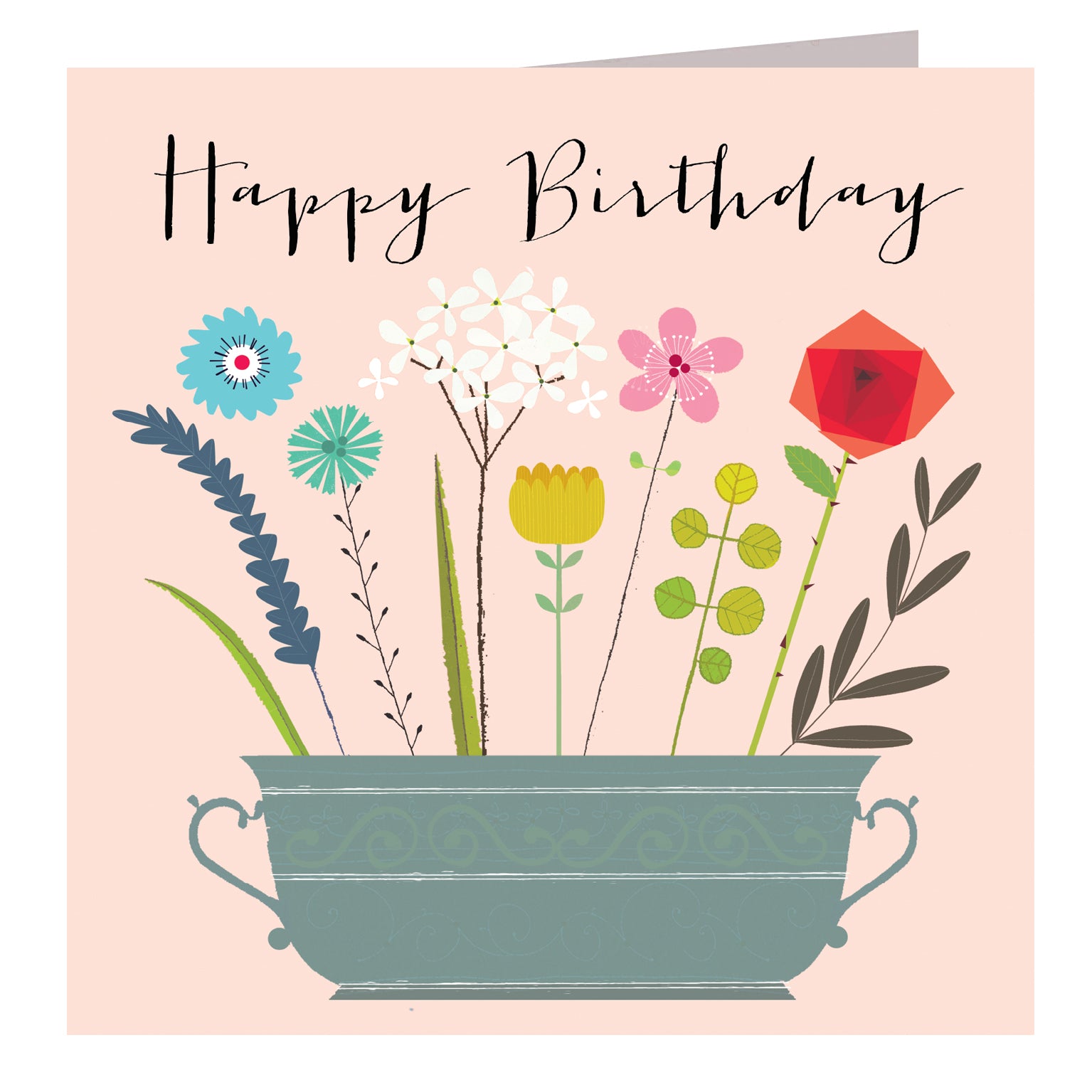 FK14 silver foiled birthday flowers card