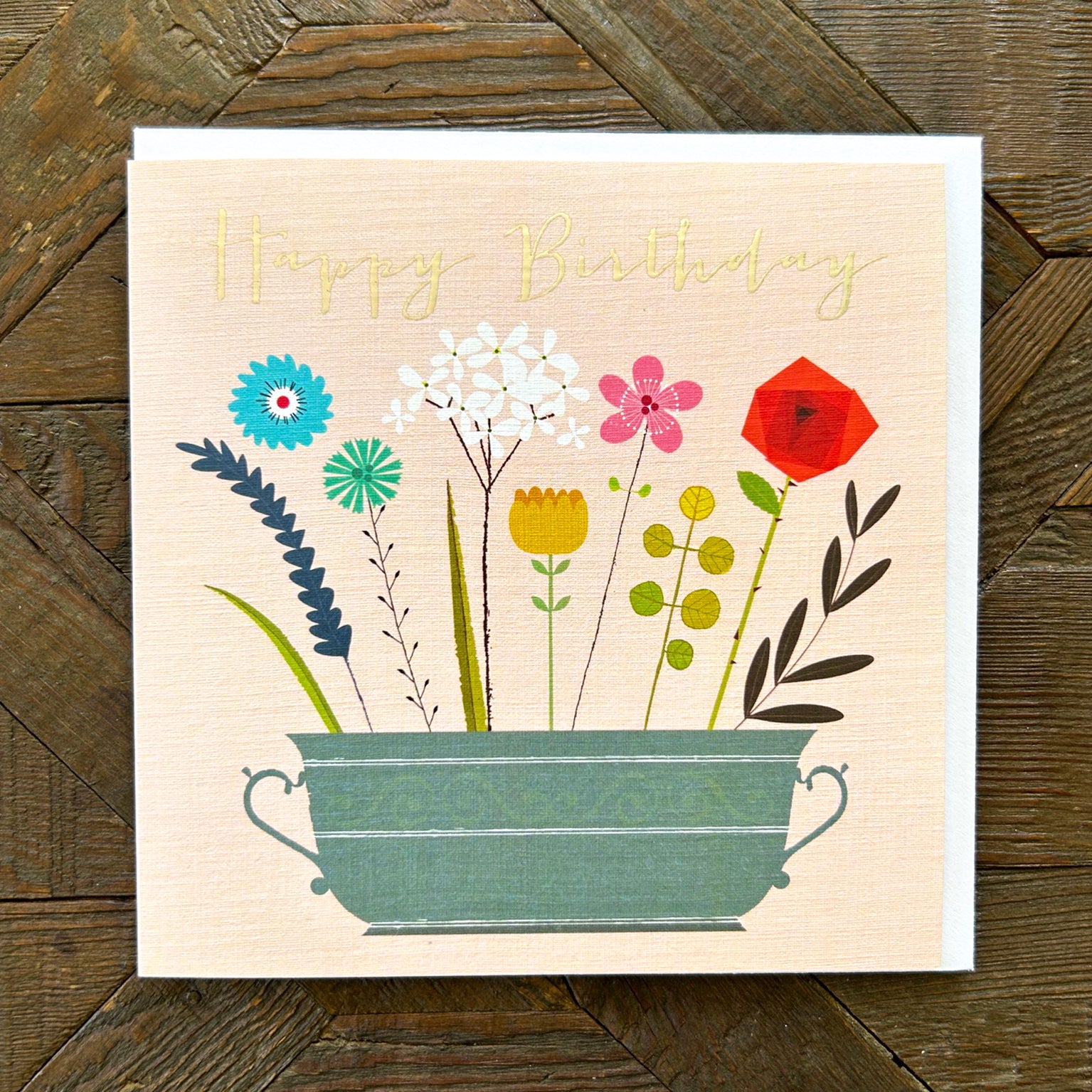 FK14 silver foiled birthday flowers card