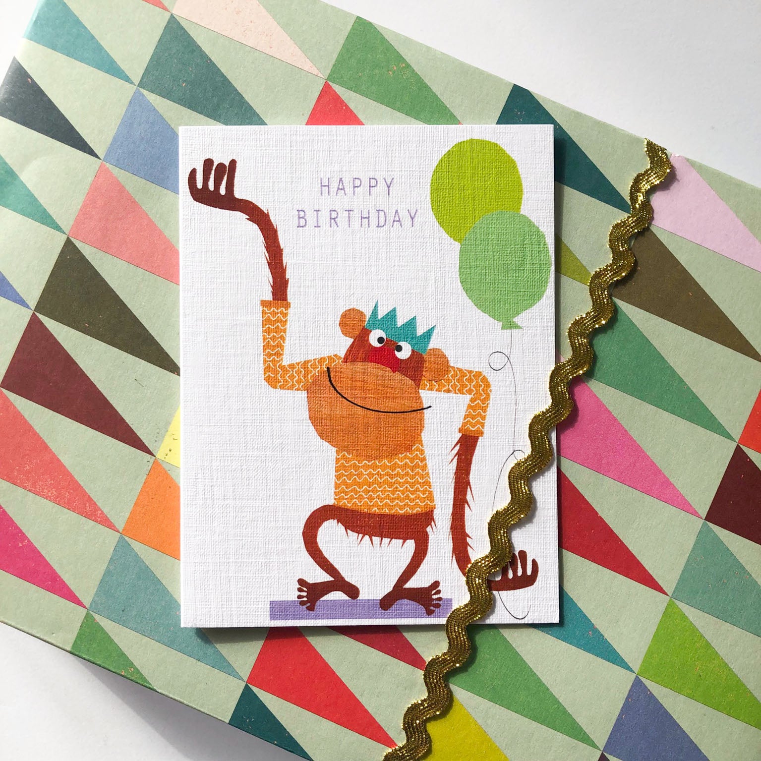 KTW13 mini monkey happy birthday card