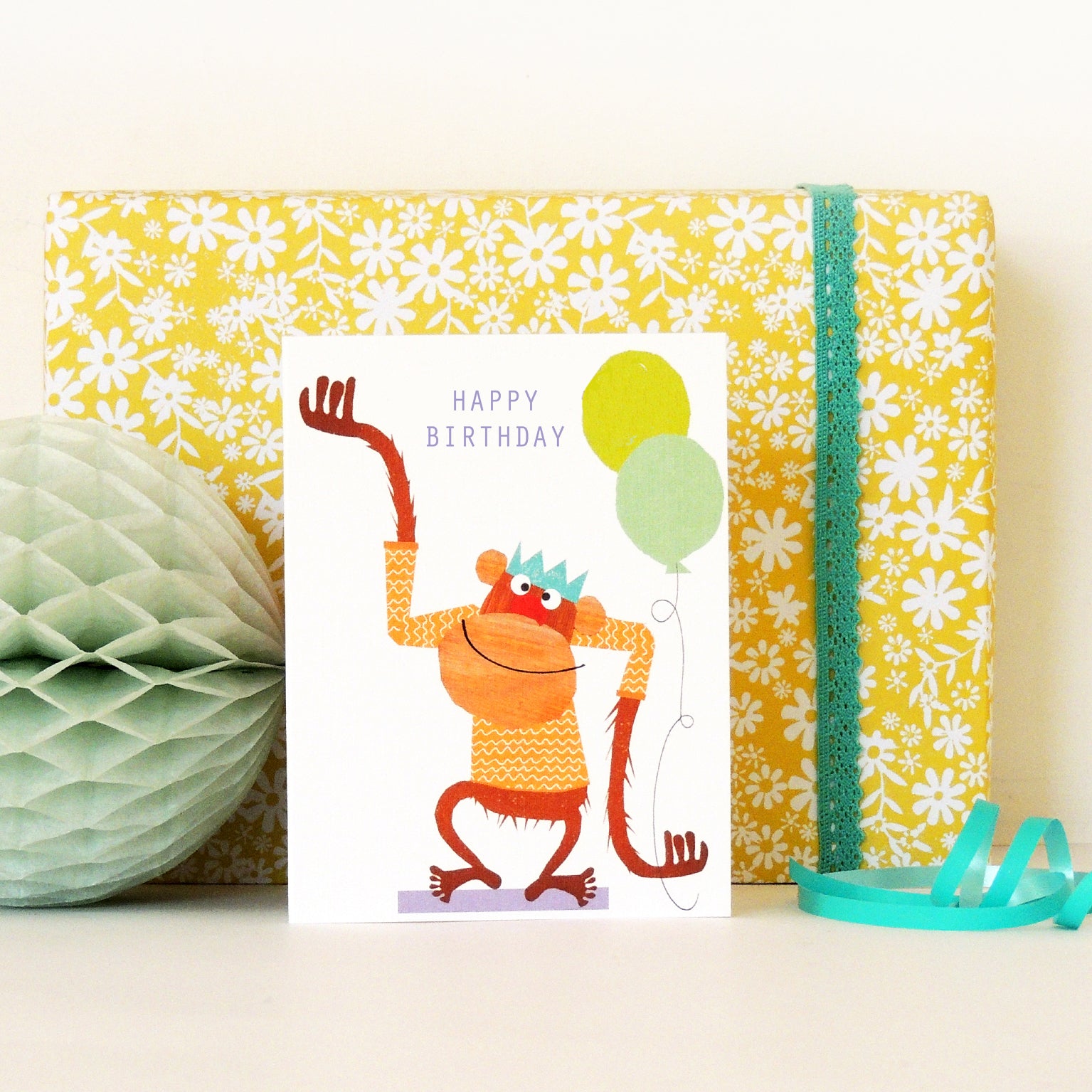 KTW13 mini monkey happy birthday card