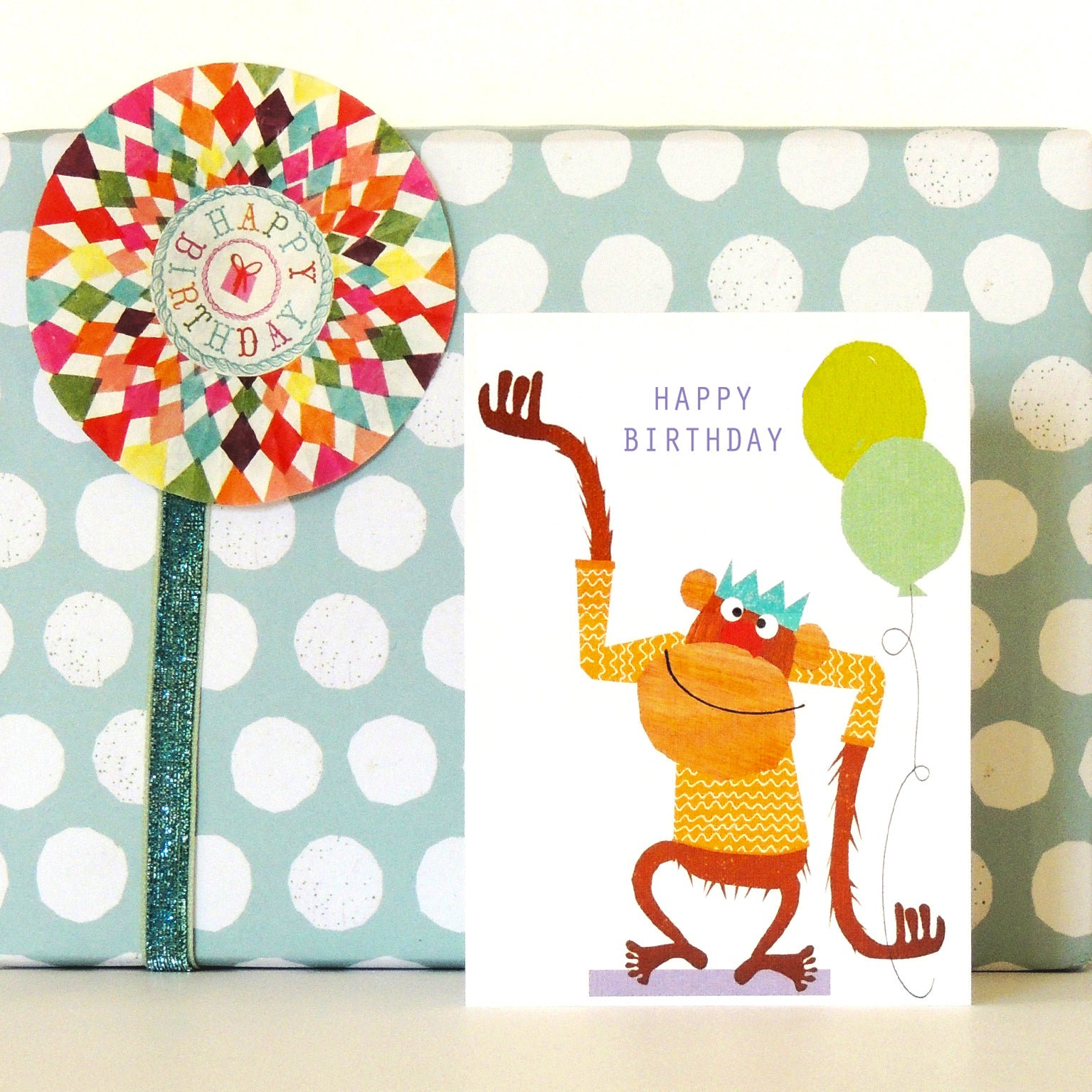 KTW13 mini monkey happy birthday card