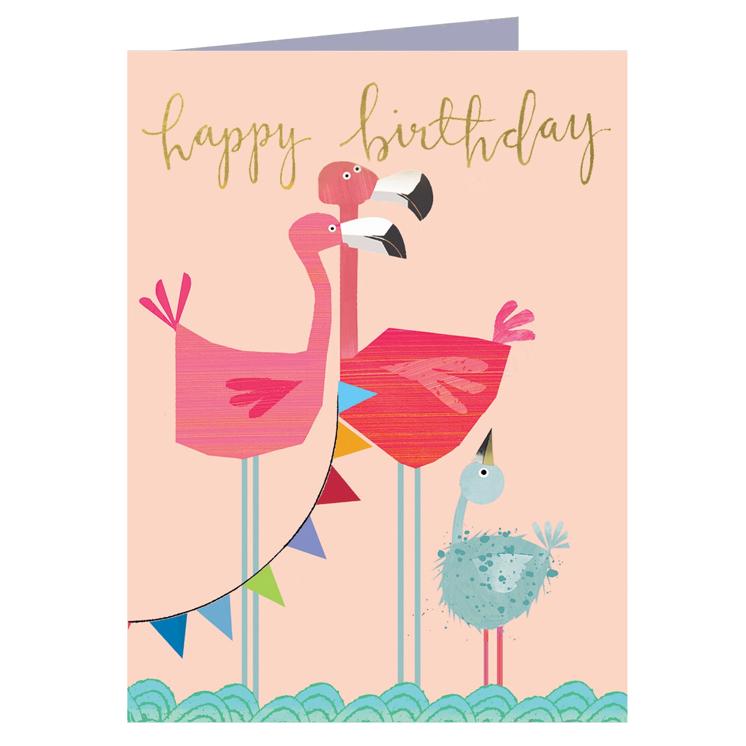 KTW22 mini gold foiled flamingo birthday card