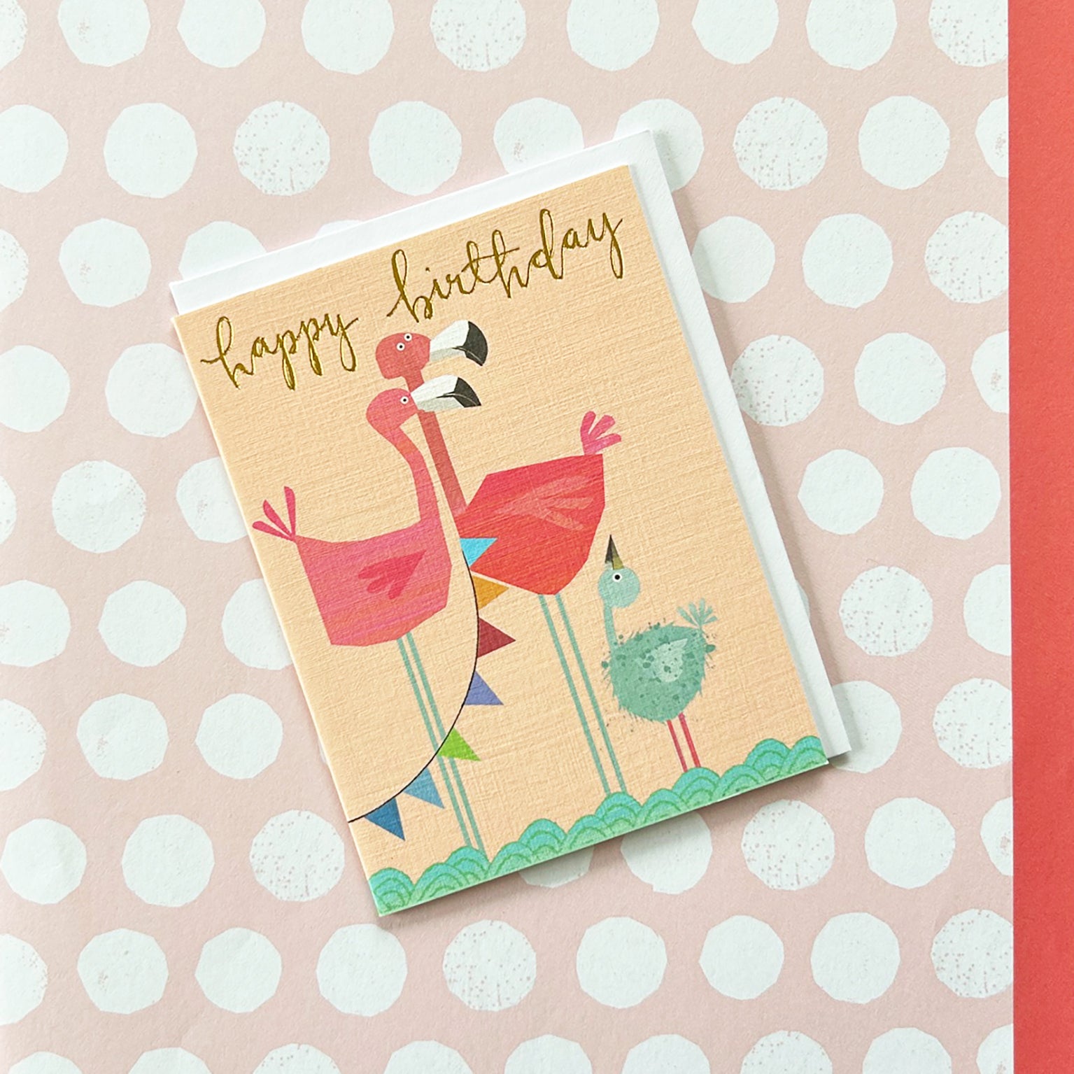 KTW22 mini gold foiled flamingo birthday card