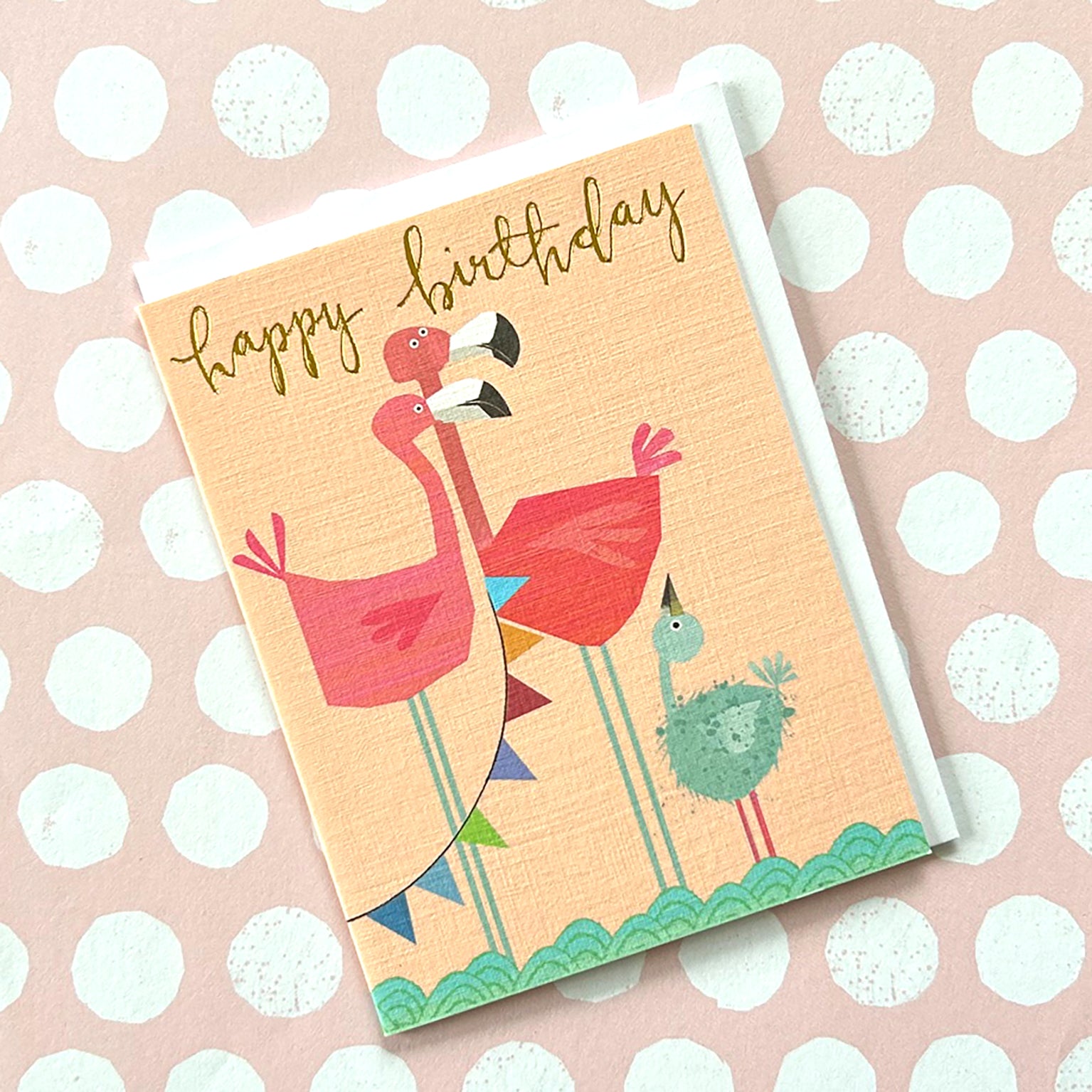 KTW22 mini gold foiled flamingo birthday card