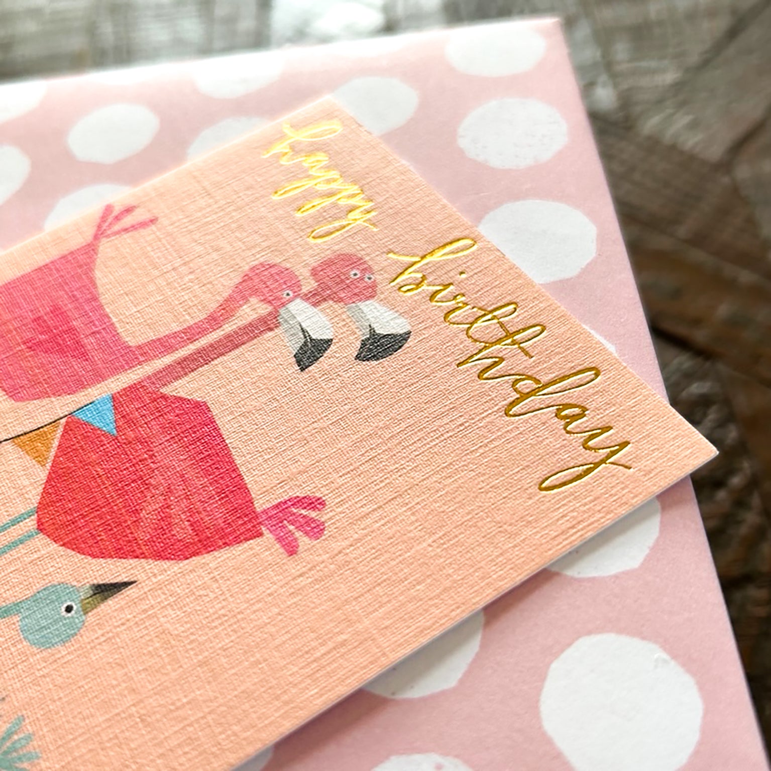 KTW22 mini gold foiled flamingo birthday card