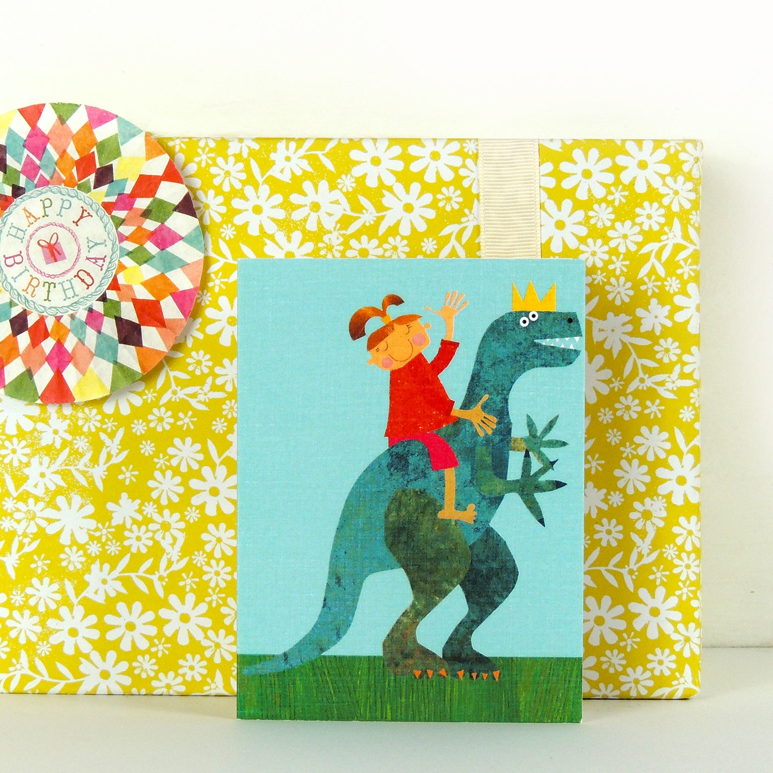 KTW45 mini girl on a dinosaur card