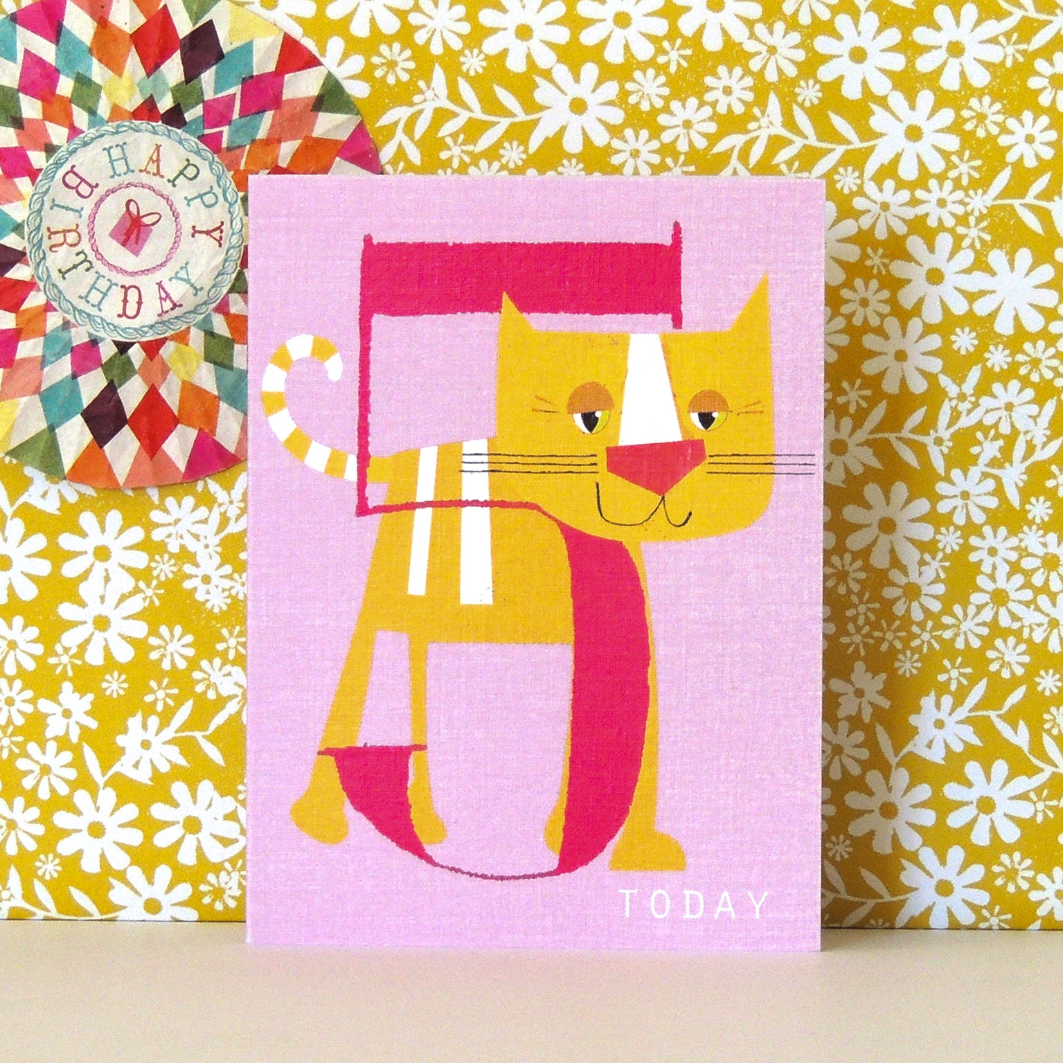 NTW11 mini happy cat 5th birthday card