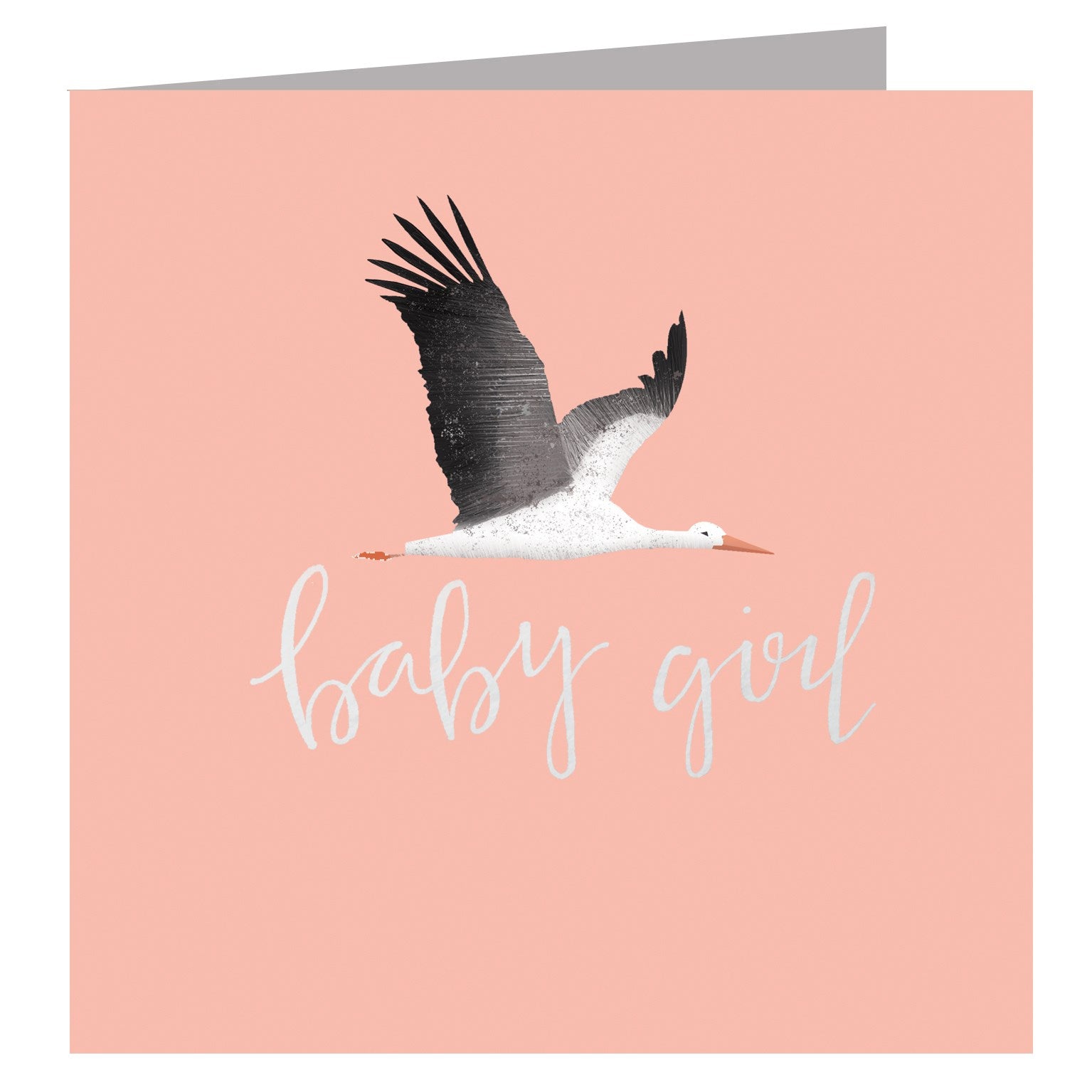 PG03 silver foiled pink stork new baby card