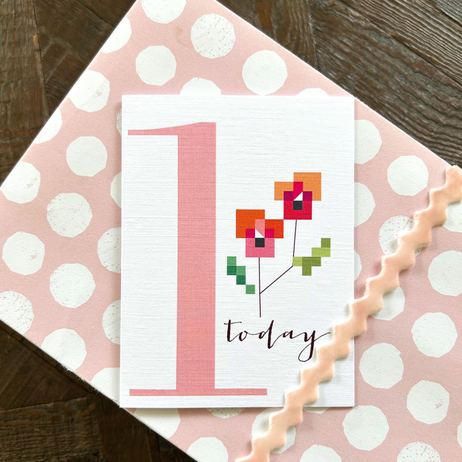 TCS01 mini cross stitch 1st birthday card