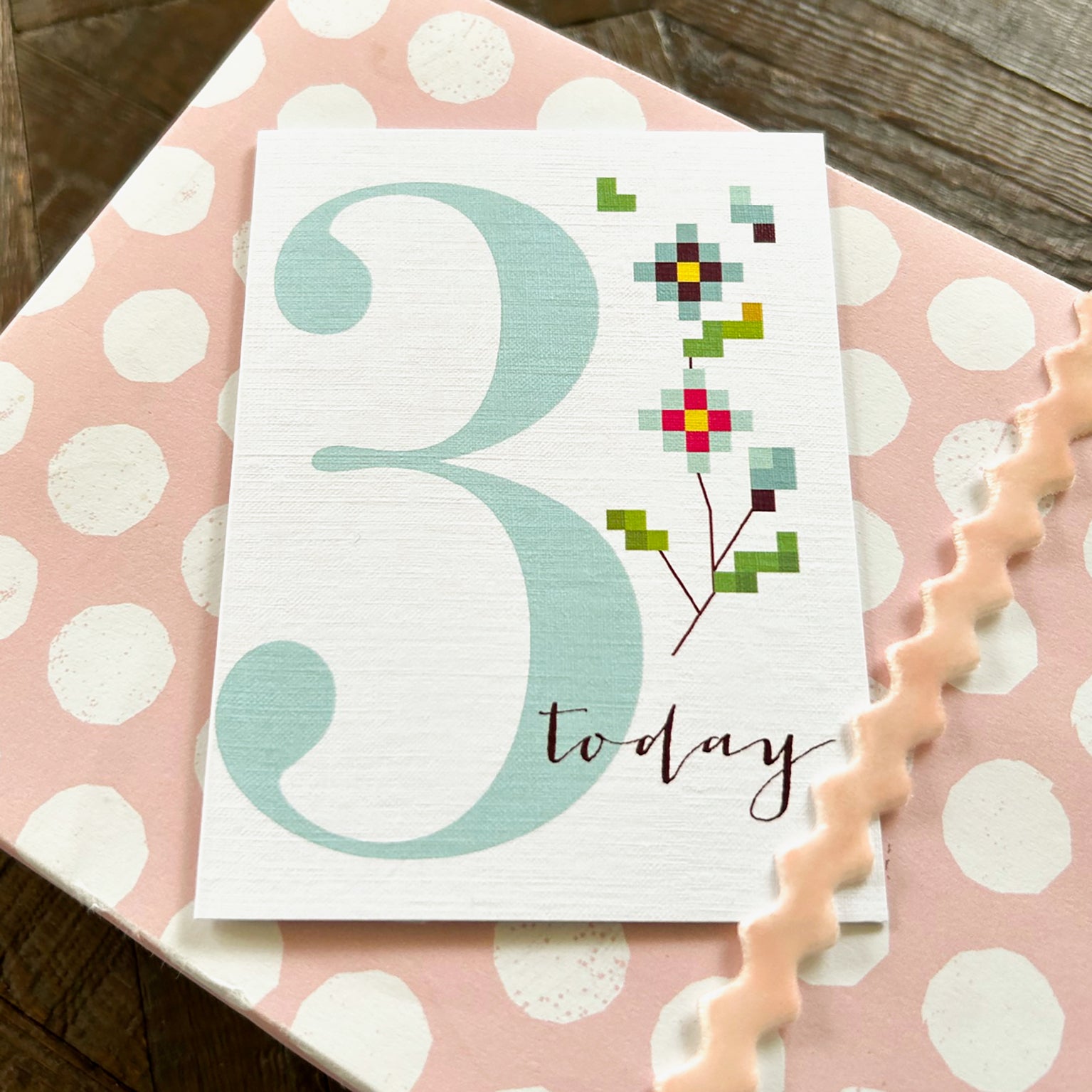 TCS03 mini cross stitch 3rd birthday card
