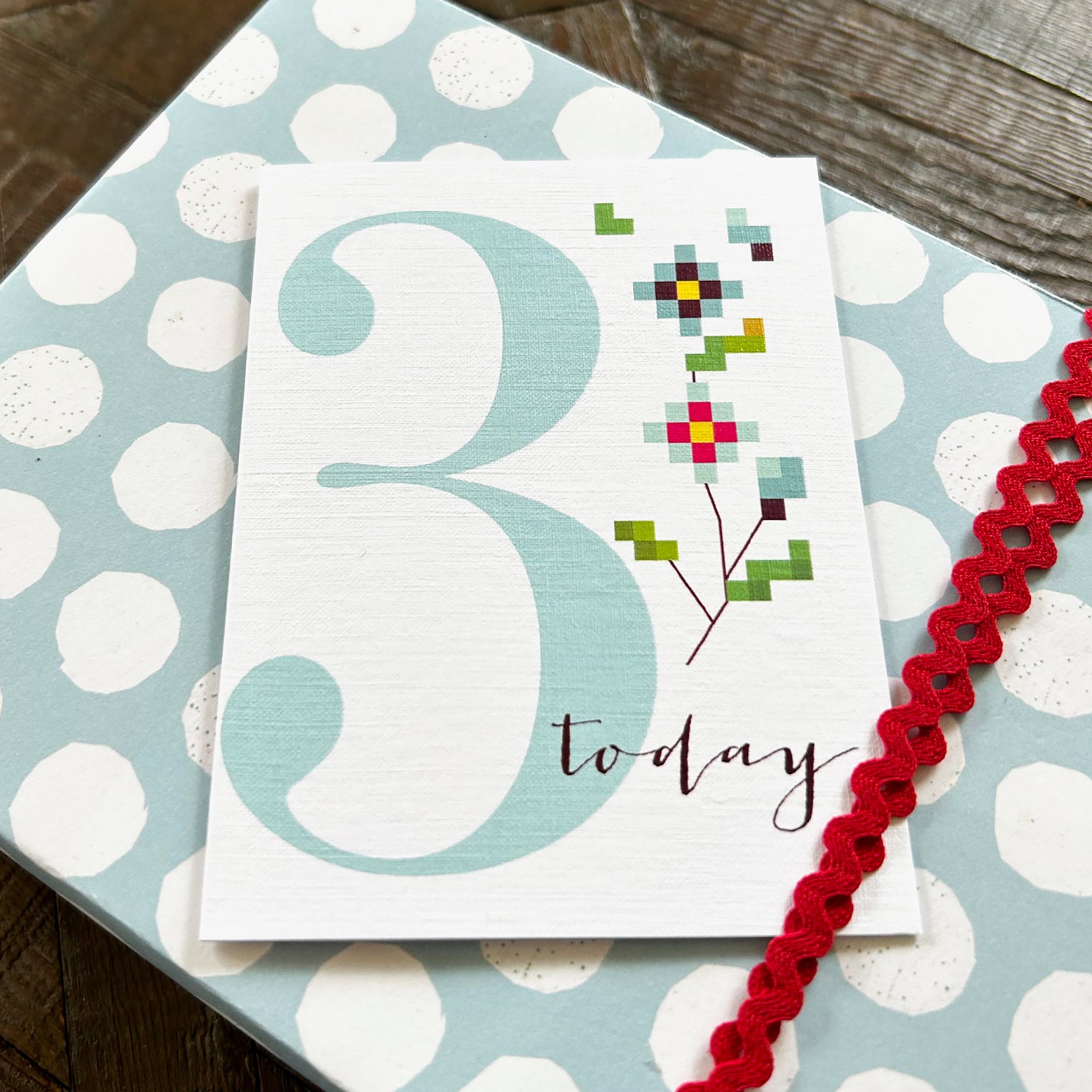 TCS03 mini cross stitch 3rd birthday card
