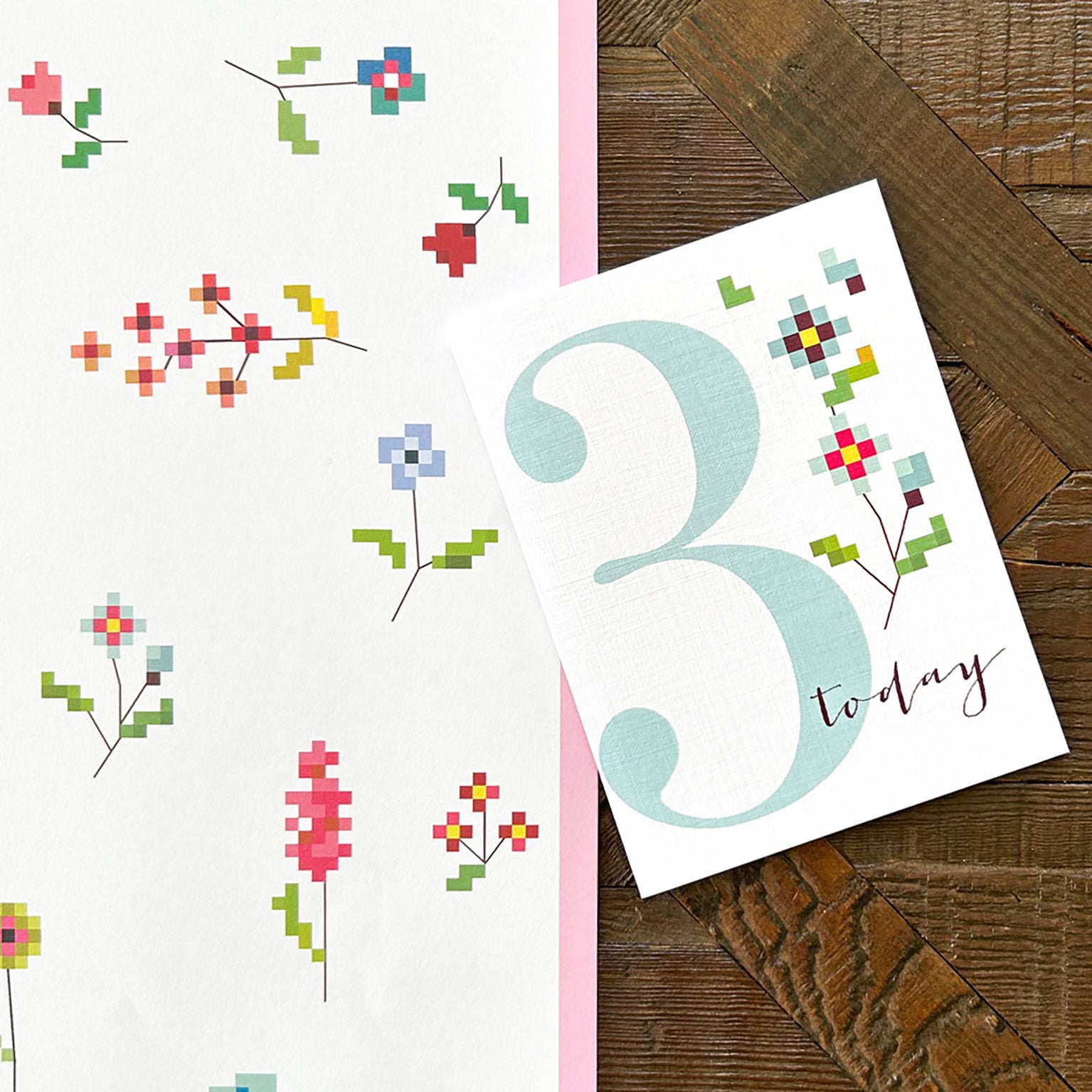 TCS03 mini cross stitch 3rd birthday card