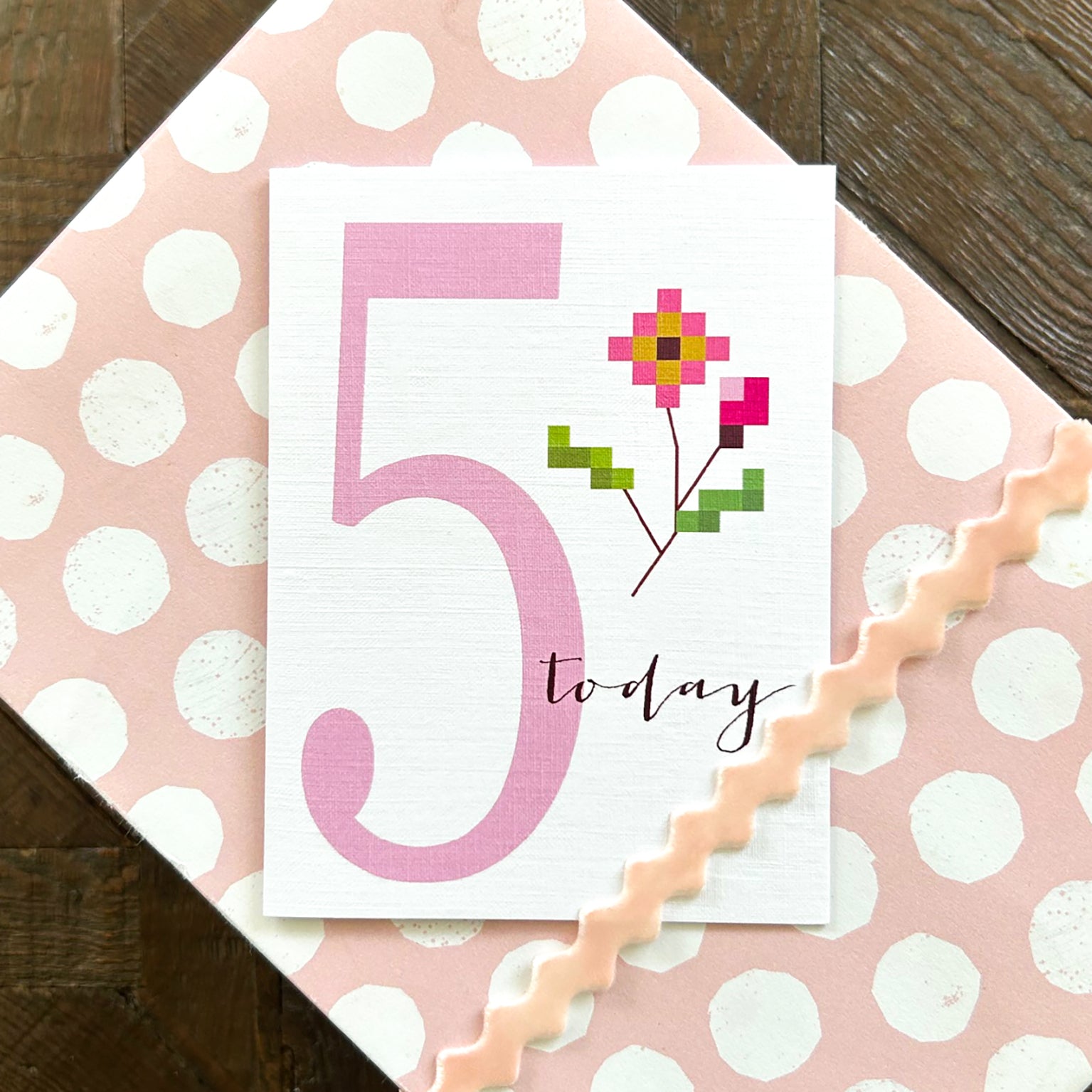 TCS05 mini cross stitch 5th birthday card