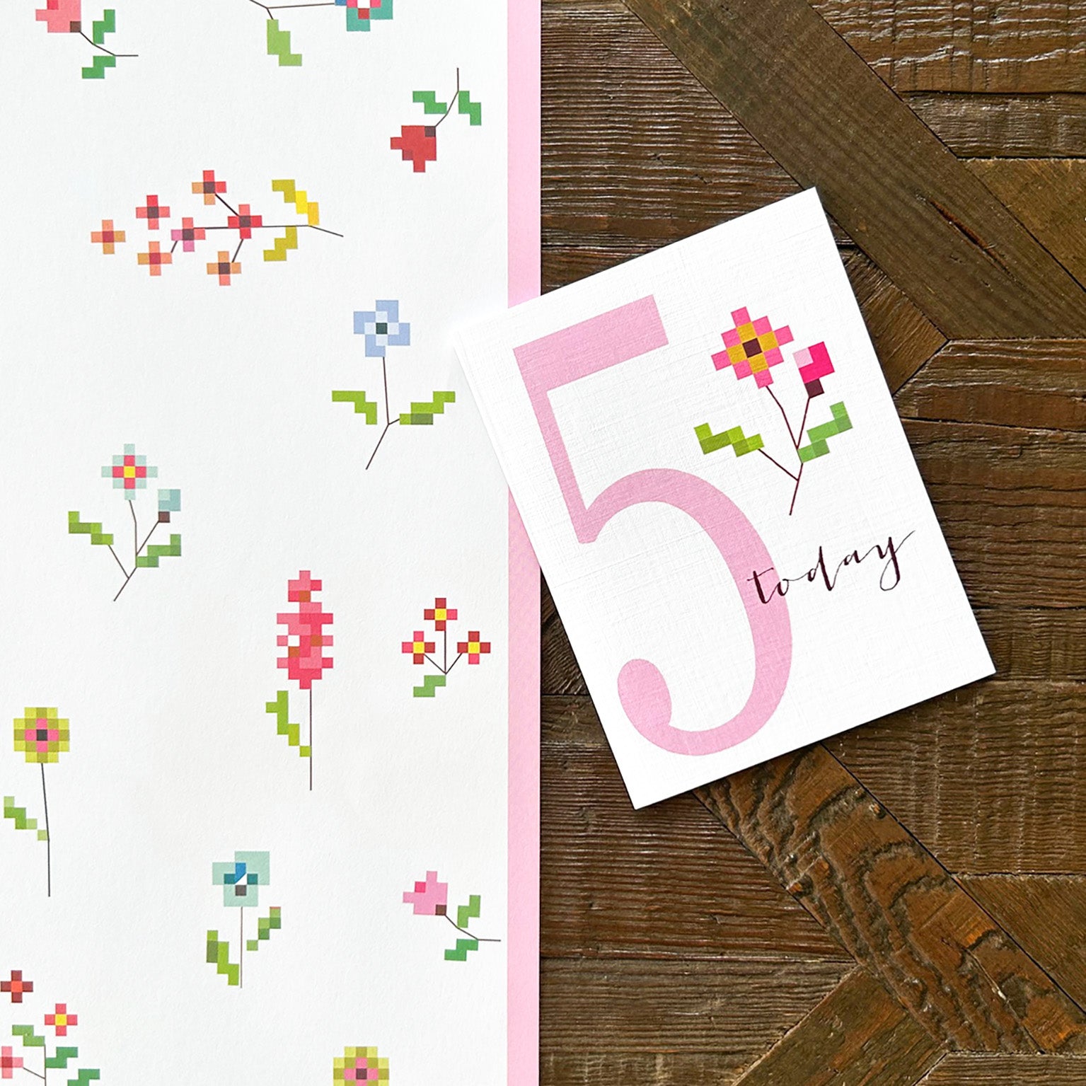 TCS05 mini cross stitch 5th birthday card
