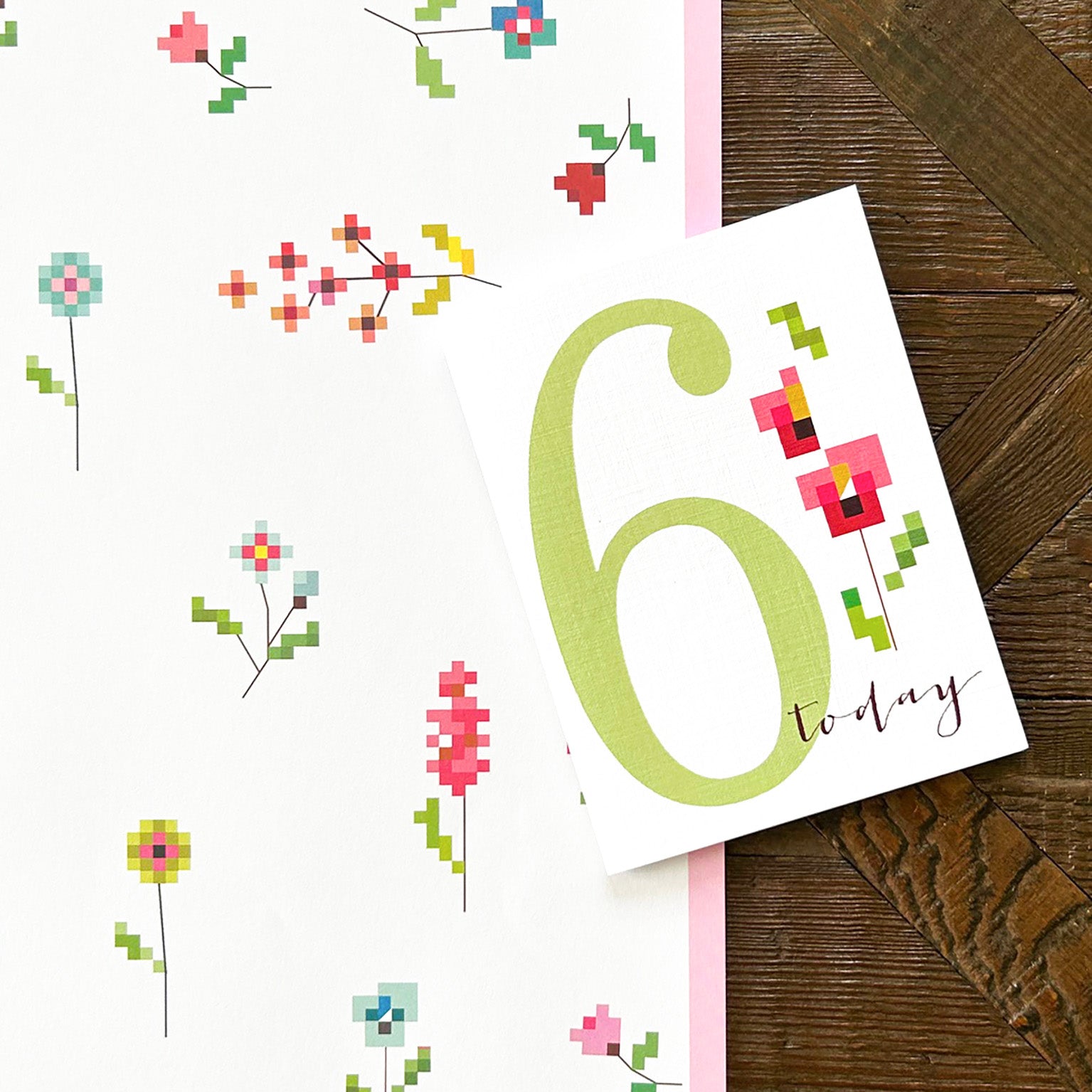 TCS06 mini cross stitch 6th birthday card