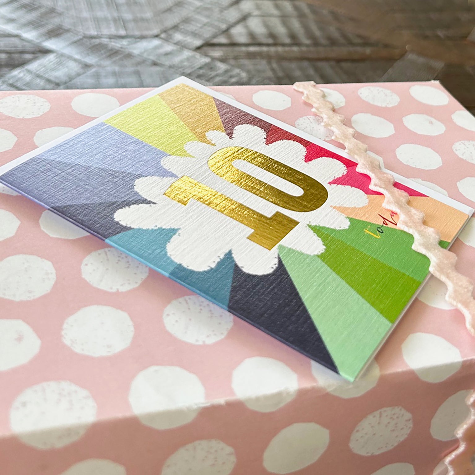 TGC10 mini gold foiled 10th birthday card