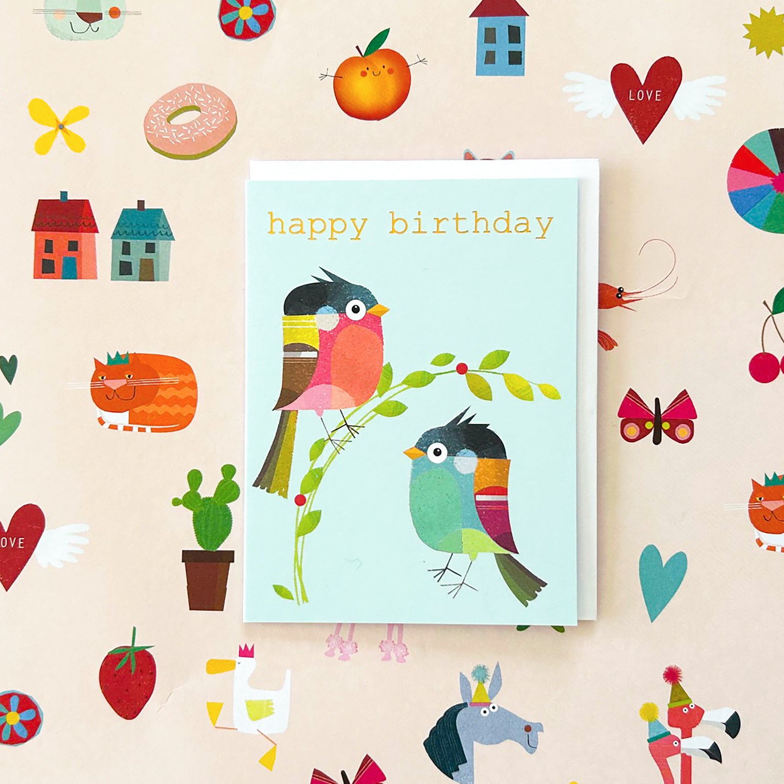 TW203 mini gold foiled birdie birthday card
