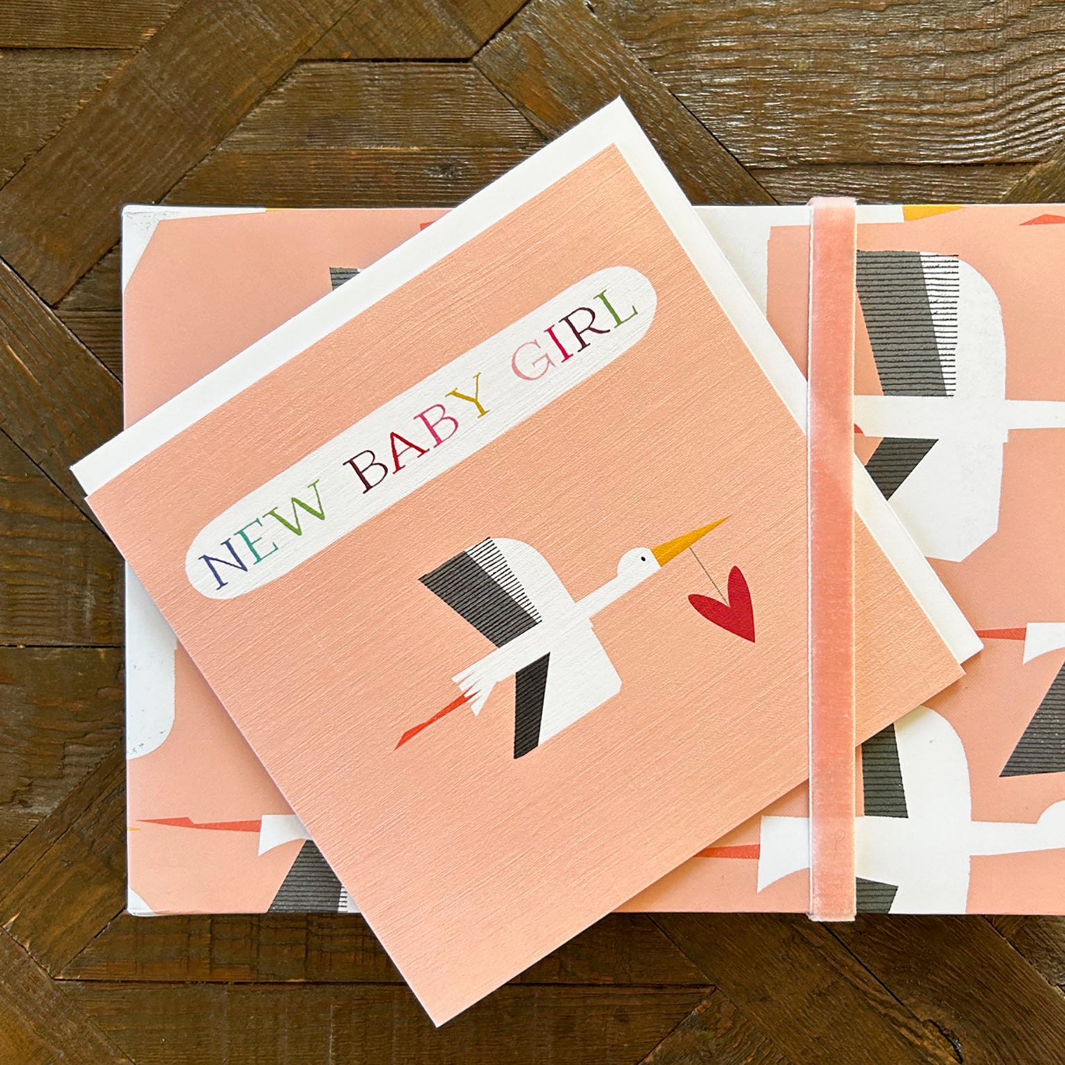 WP136 pink stork wrapping paper