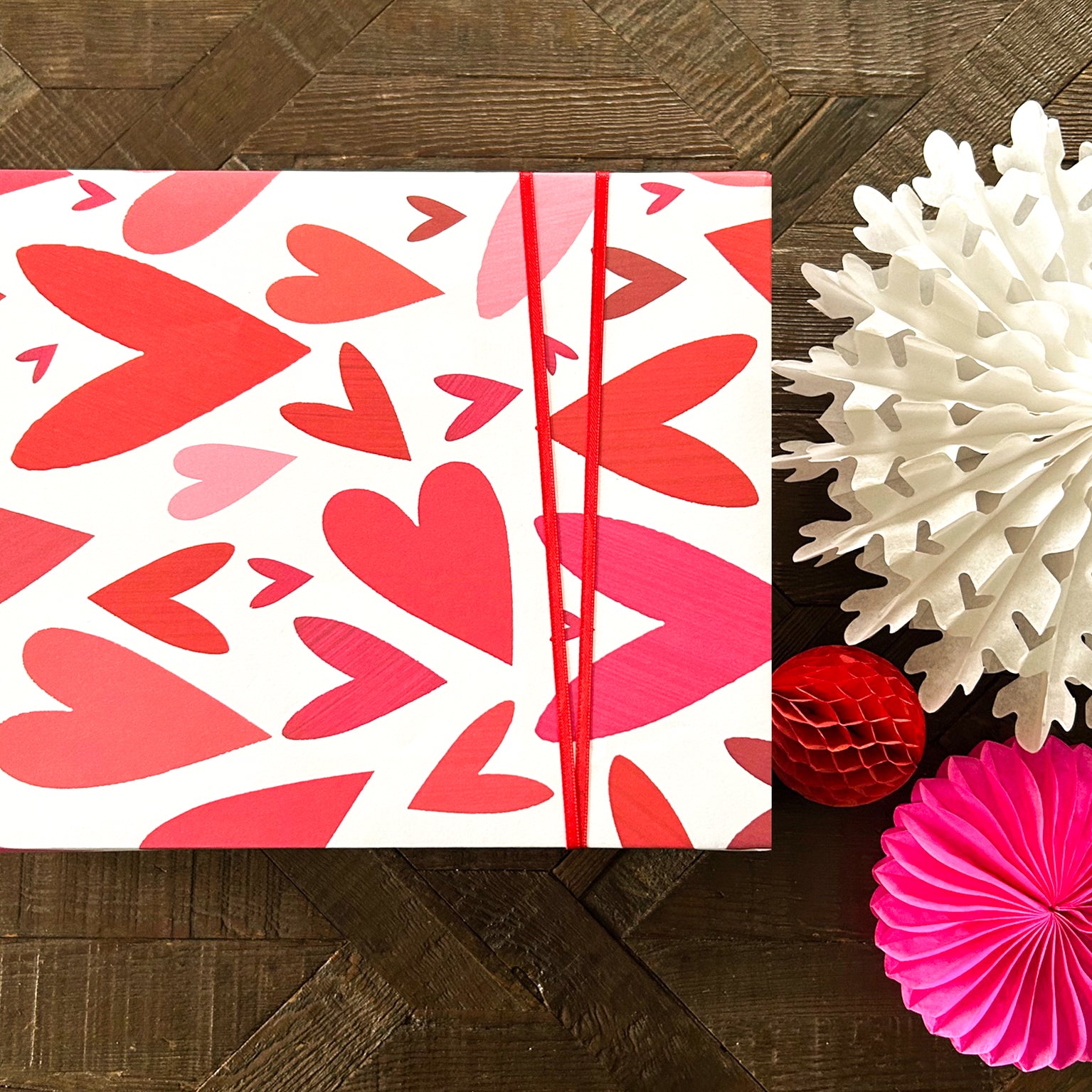 WP139 red hearts wrapping paper two sheets