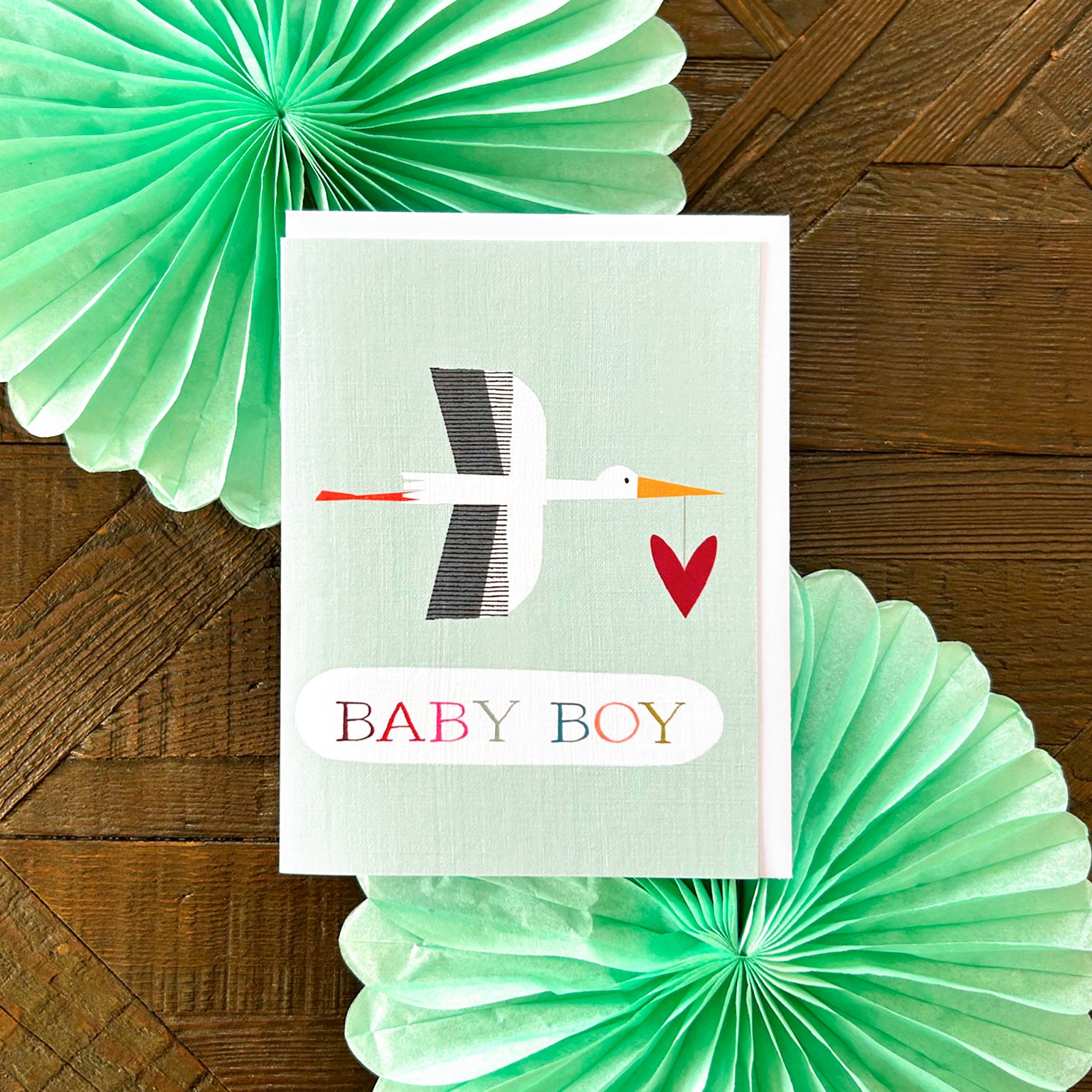 WTW137 mini blue stork baby boy card