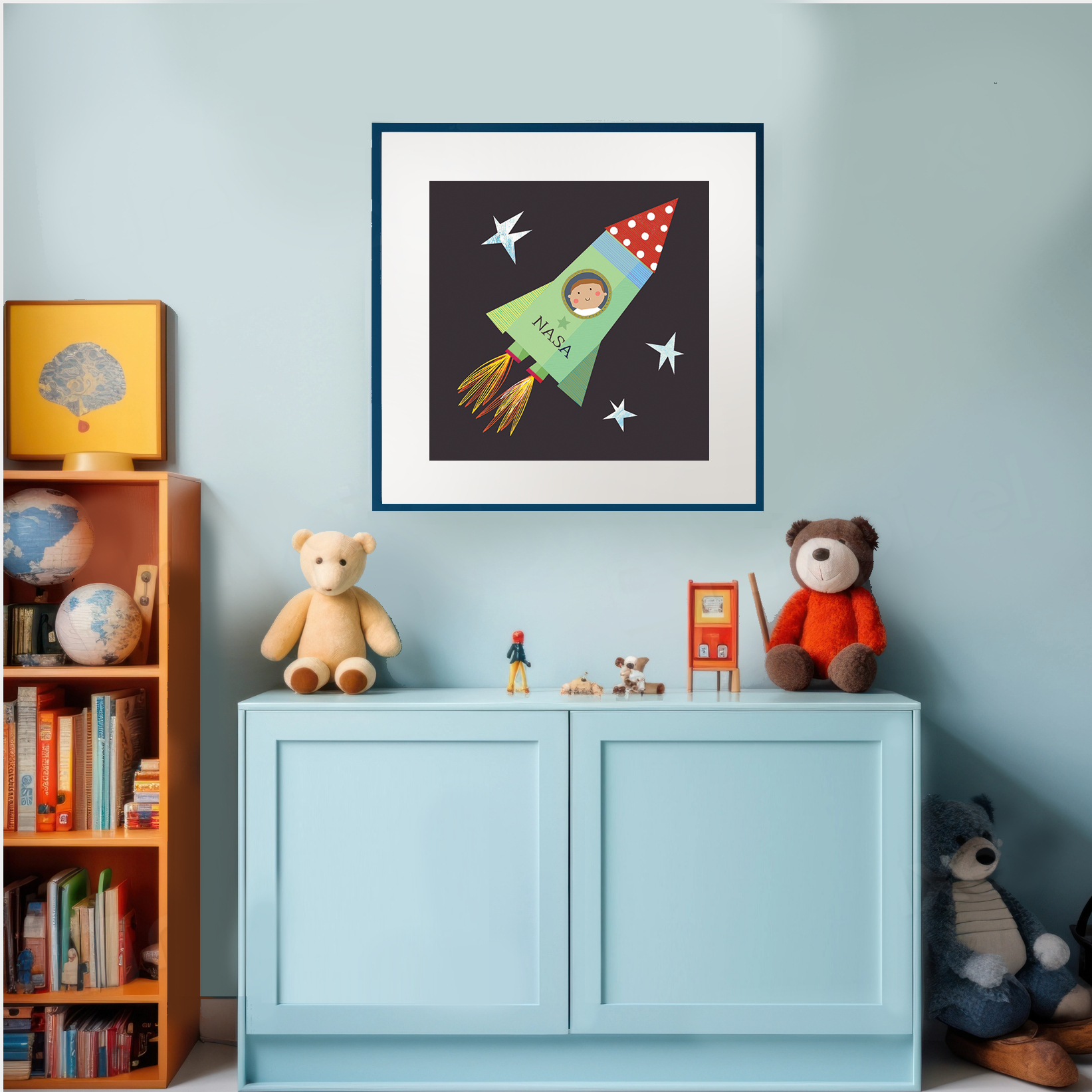 PT01 Colourful Spaceman Rocket Art Print