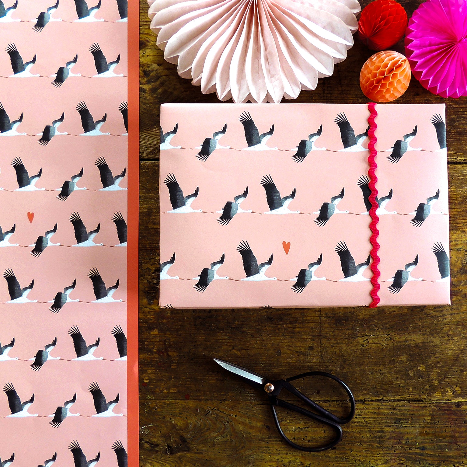 WP91 pink stork wrapping paper